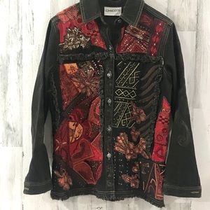 CHICO’S Embellished Black Denim Jacket Size 1(M/8)